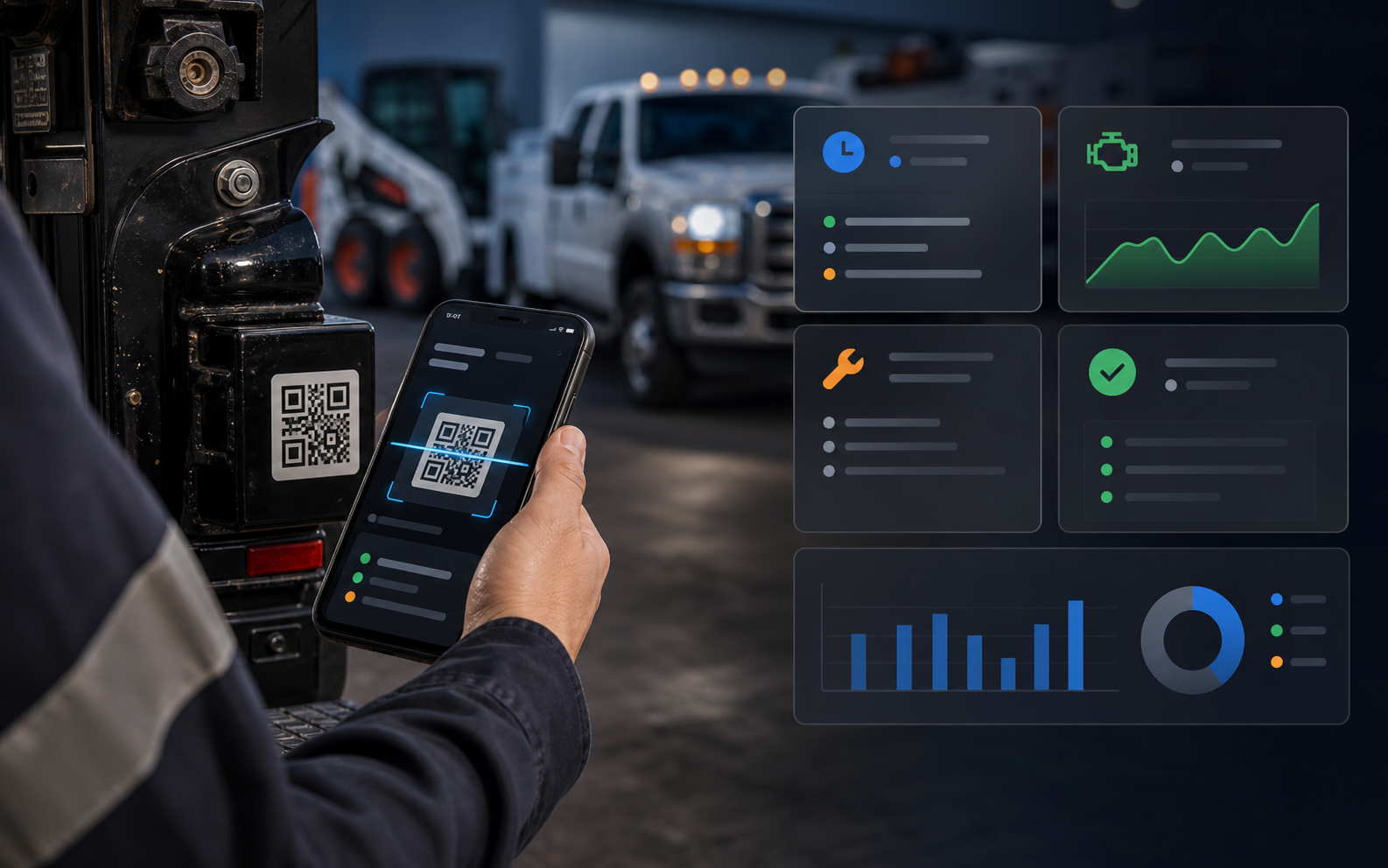 Driver scanning an asset QR code to report fleet usage and issues
