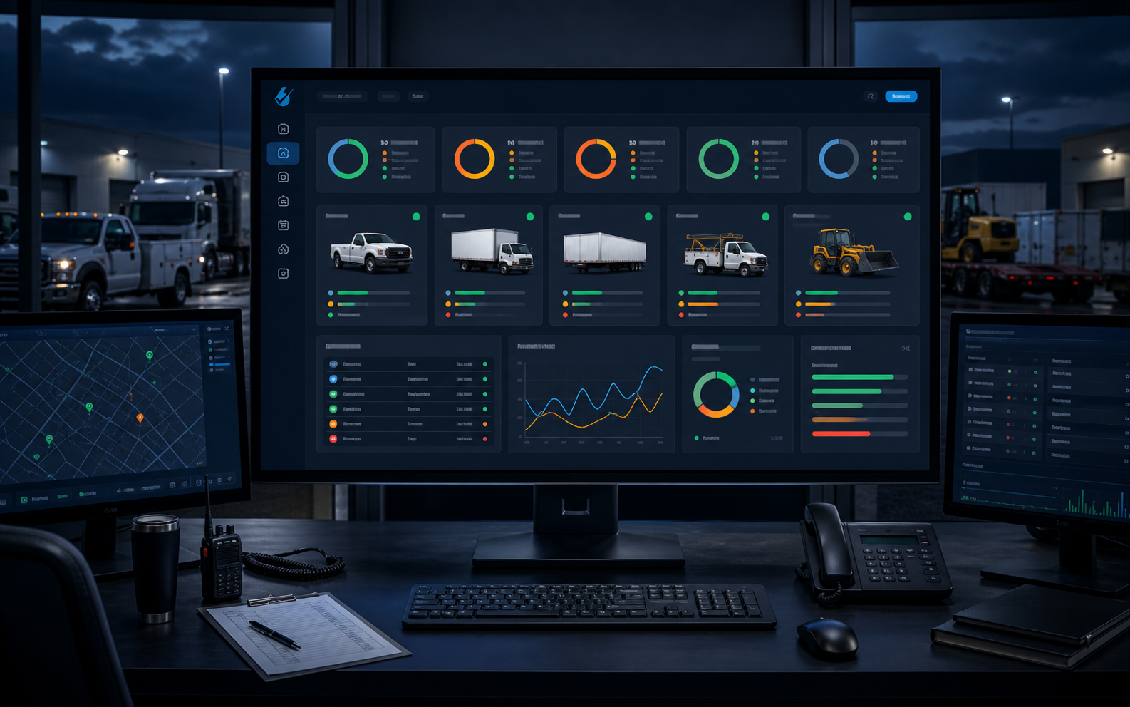 Fleet maintenance dashboard used to monitor PM status and reported issues